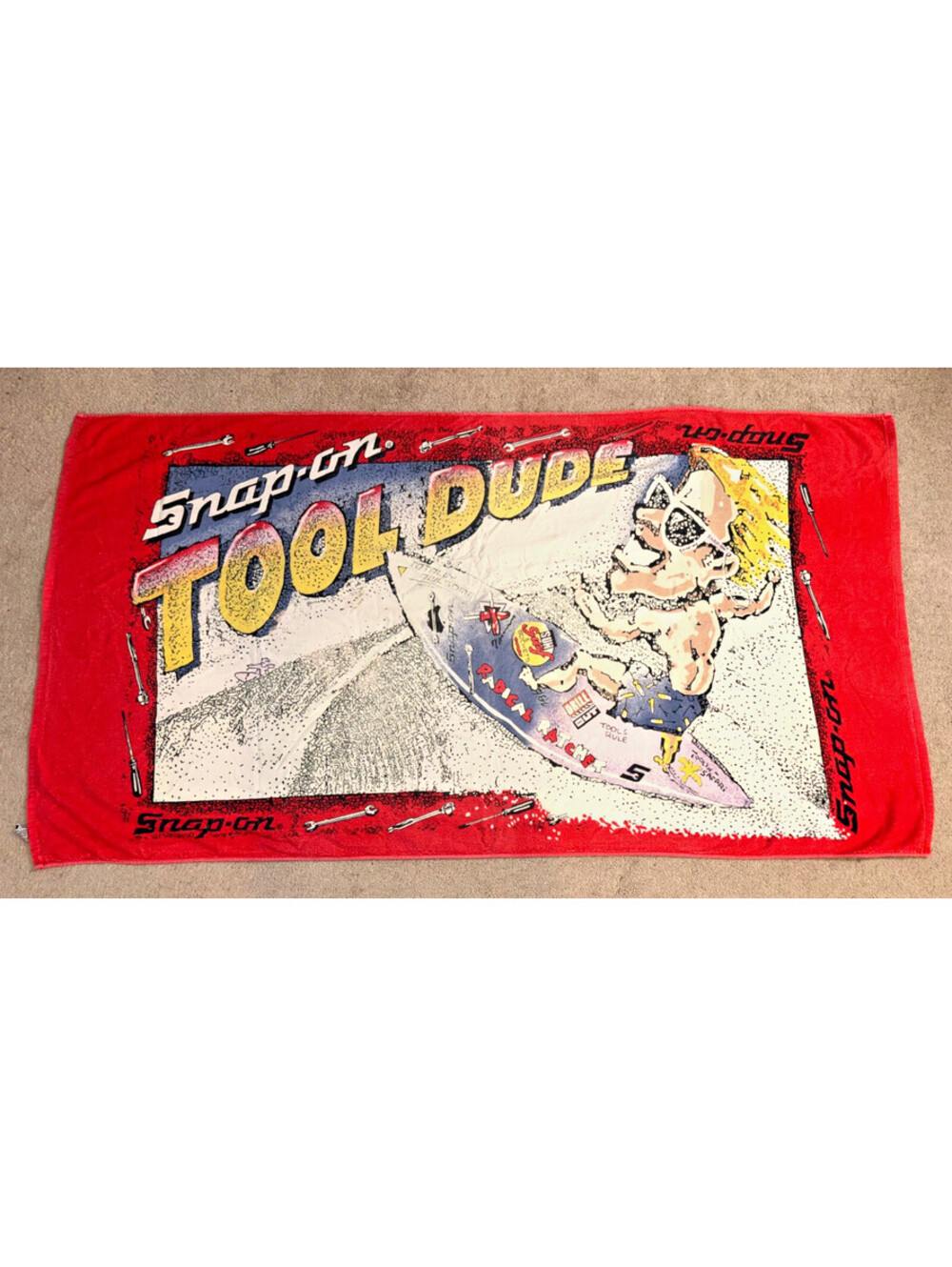 Snap-On Hey Dude Vintage Beach Towel Gear Head Surf Man